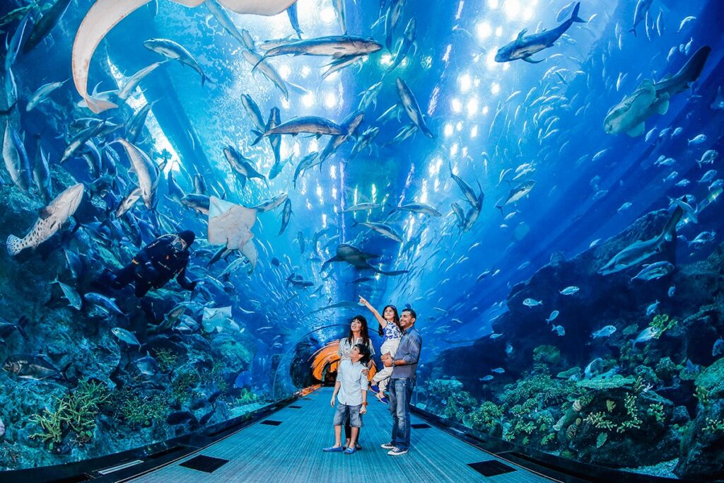 Самый большой аквариум в мире в торговом центре Дубай Молл в Дубае. Отдых с детьми в ОАЭ.